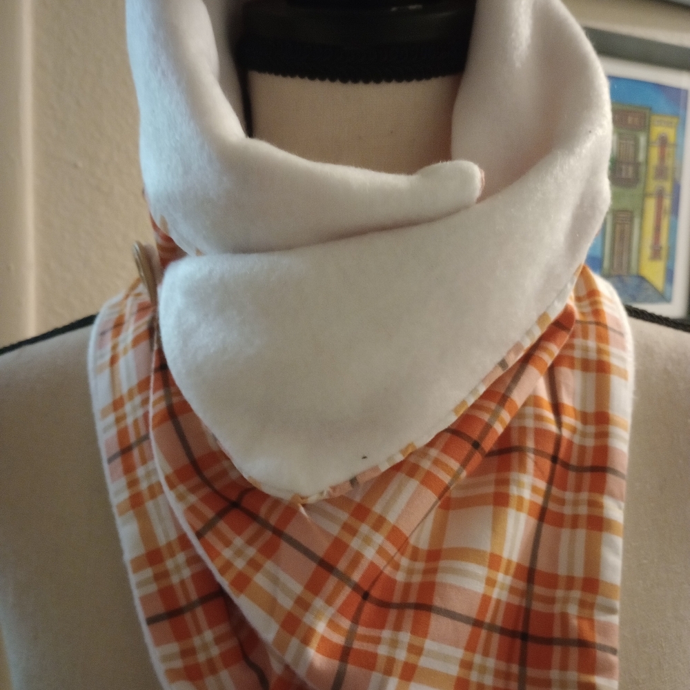 Plaid Orange and White Scarf